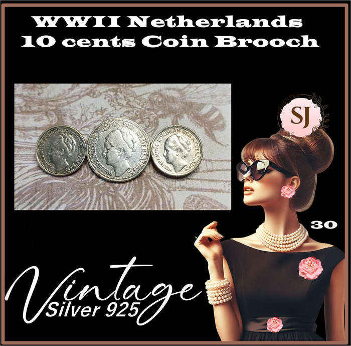 WWII Netherlands 10 cents Coin Brooch | 30 |