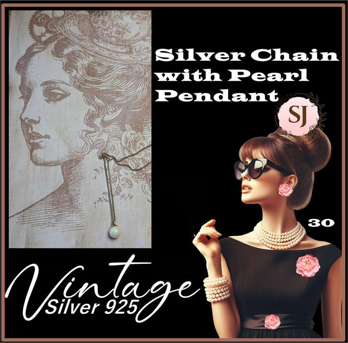 Silver Chain with Pearl Pendant | Vintage |  32 |