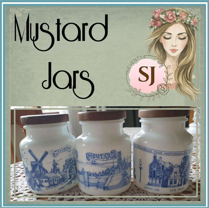 3 Mustard Jars with Painted Lids