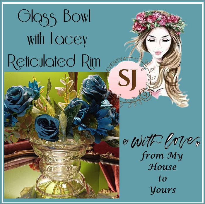 Vintage Clear Glass Bowl with Lacey Reticulated Rim  19 x 10 cm