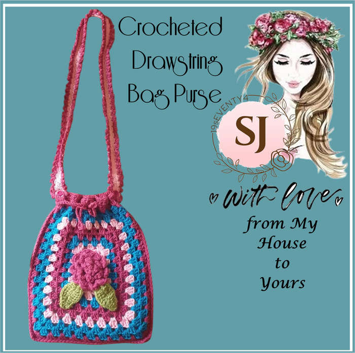 Handmade Crocheted Hobo Drawstring Bag Purse