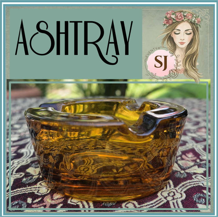 Pretty Amber Glass - Mid Century Ashtray - Very Heavy and Solid