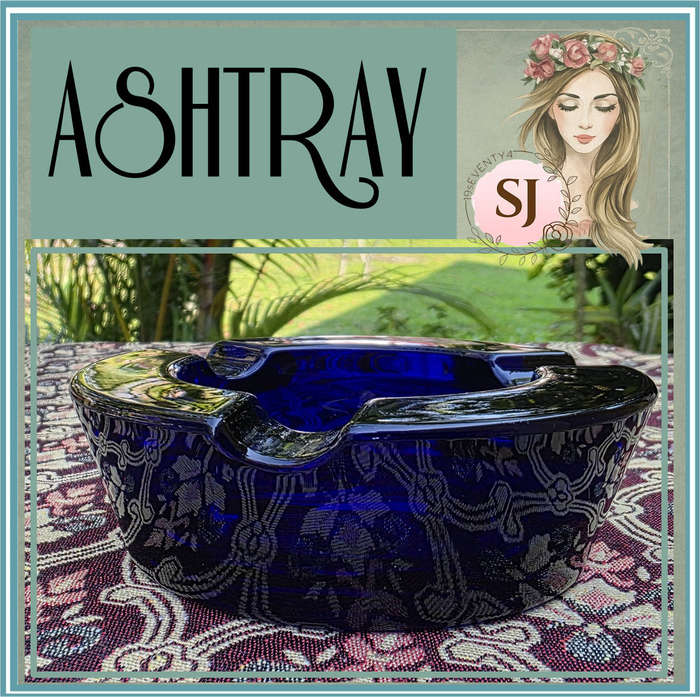 Pretty Cobalt Blue Glass - Mid Century Ashtray - Very Heavy and Solid
