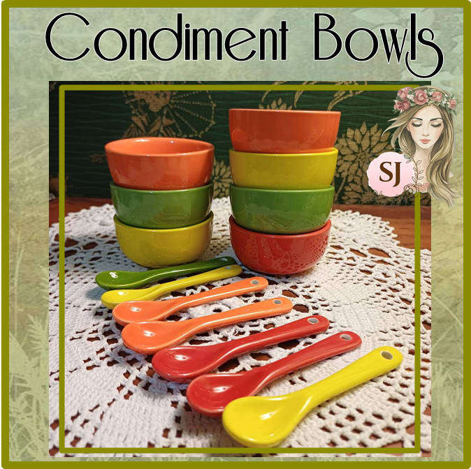 Ceramic Condiment Bowls with Spoons