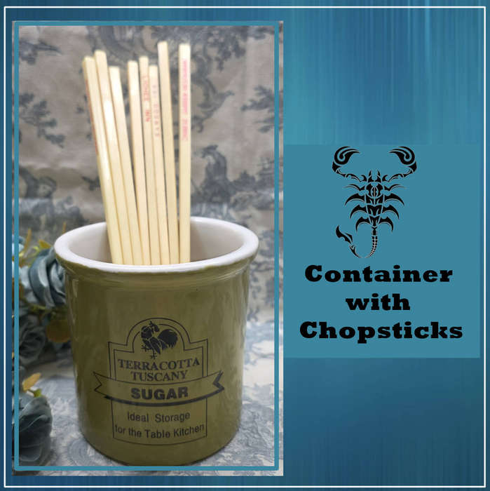 Olive Green Terra Cotta Container with Chopsticks