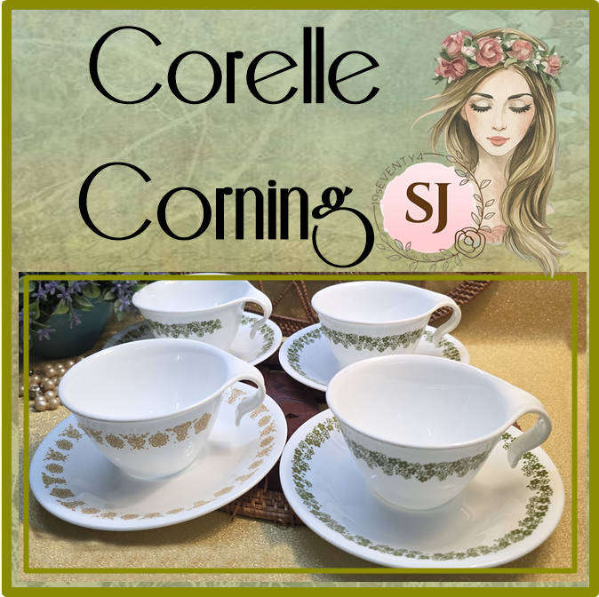 4 Corelle Corning | Vintage Coffee Tea Cups & Saucers |  Mid Century |