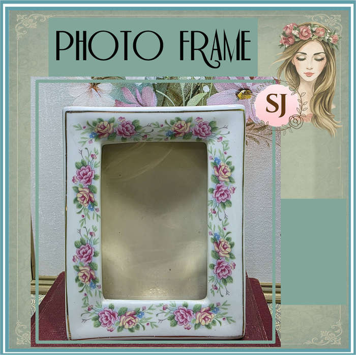 Vintage Porcelain Photo Frame with Floral Border