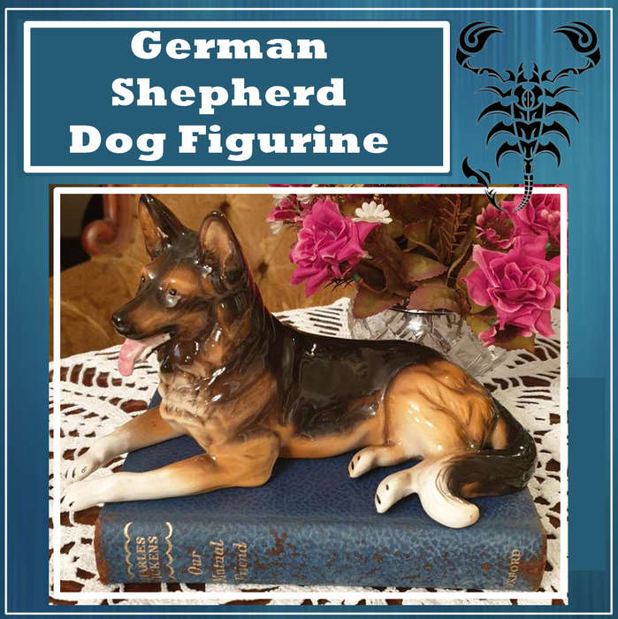Vintage German Shepherd Dog Figurine, Andrea by SADEK, Porcelain Dog Statue, Large German Shepherd,