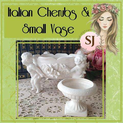 White Italian Continental blanc de Chine center bowl depicting four putti Cherubs + Small Vase