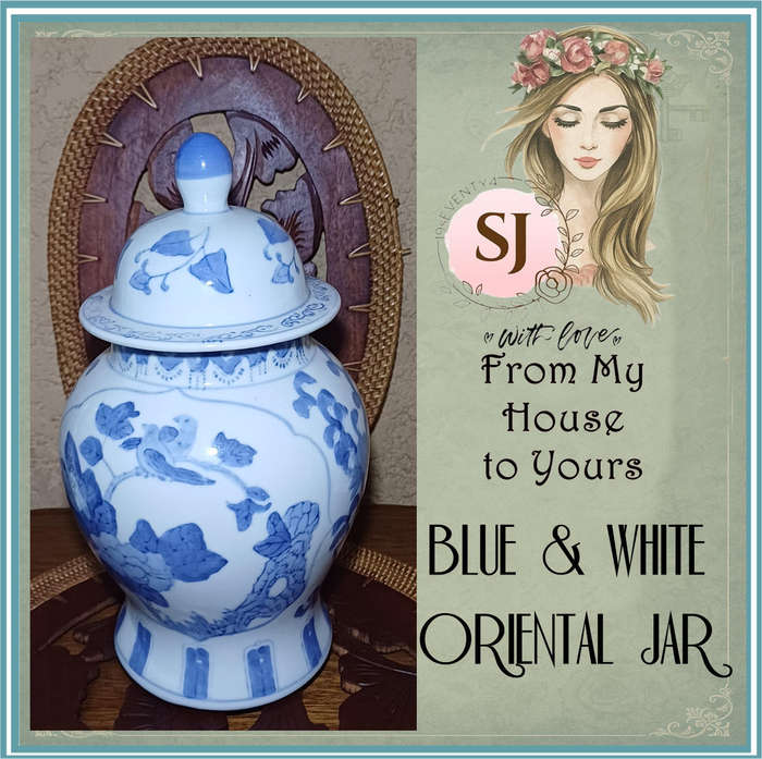 BLUE ORIENTAL JAR WITH LID