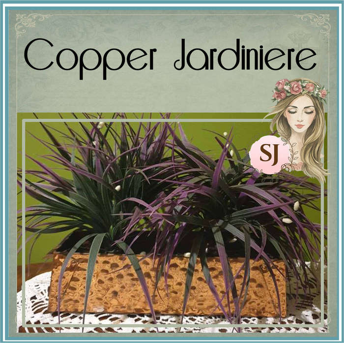 Vintage Hammered Copper Trapezoid Shape Planter Jardiniere