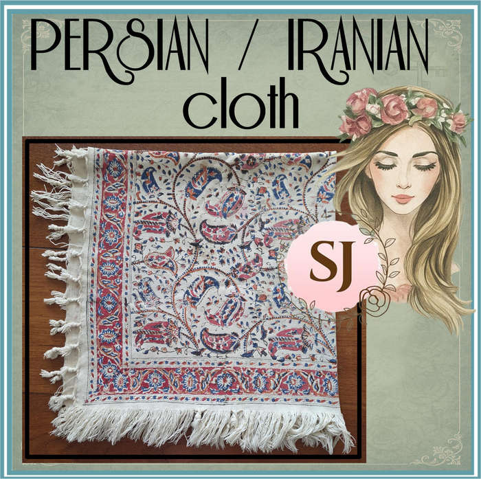 VINTAGE HAND PRINTED (NATURAL DYED) PERSIAN/IRANIAN MESHKAT  cloth - SIGNED