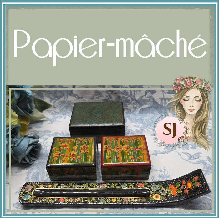 Set of Papier-Mâché Treasures  Incense Burner & Trinket Boxes