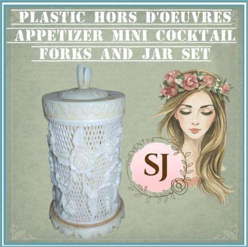 1960s Plastic Hors D'oeuvres Appetizer Mini Cocktail Forks and Jar Set