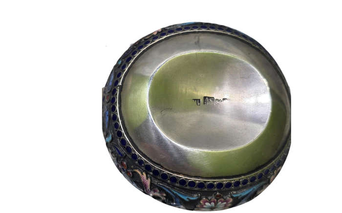 Antique Russian Silver & Enamel Kovsh by Victor Akimov  Imperial Russia, 1891, 84 Zolotnik