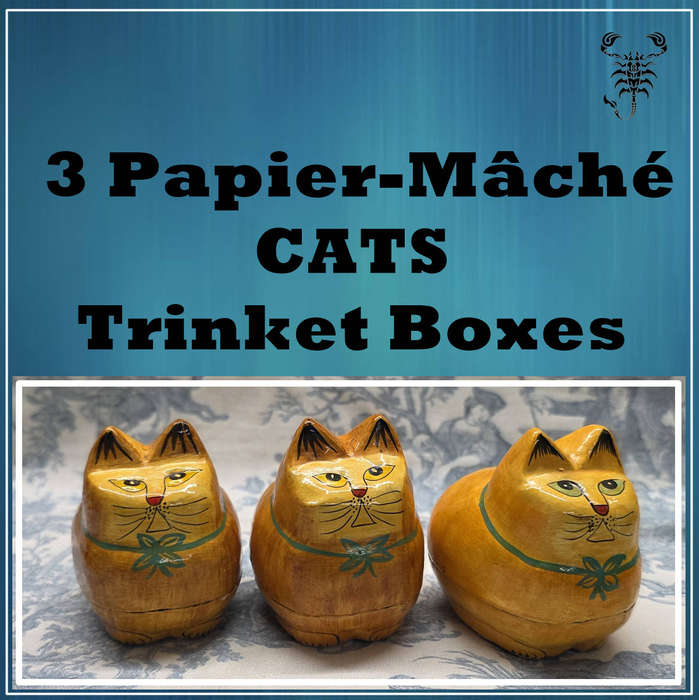Set of 3 Papier-Mâché CAT Trinket Boxes