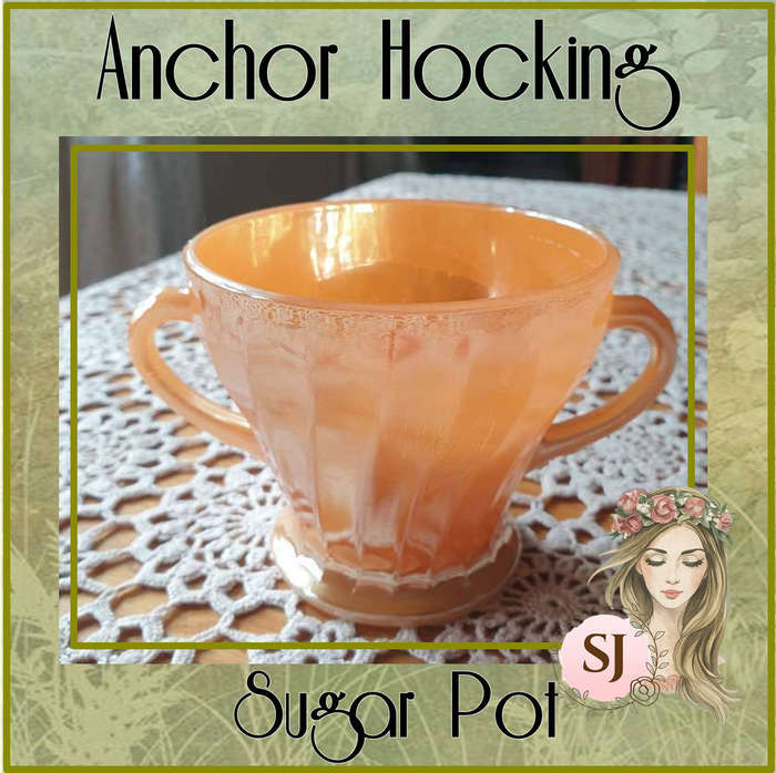 Vintage Anchor Hocking, FIRE KING Peach Lustre Swirl  Open Sugar Pot