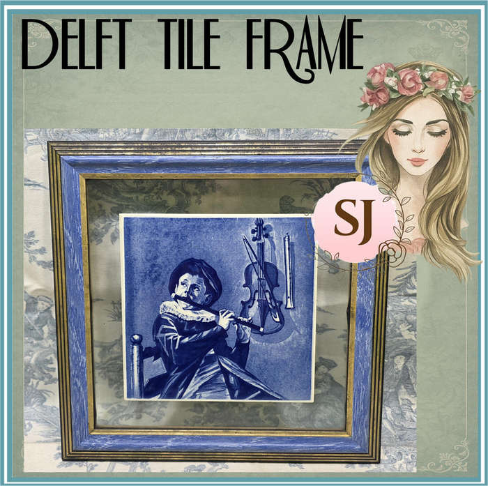Vintage Delfts Blauw Holland Ceramic Tile in Frame