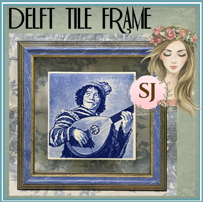 Vintage Delfts Blauw Holland Ceramic Tile in Frame