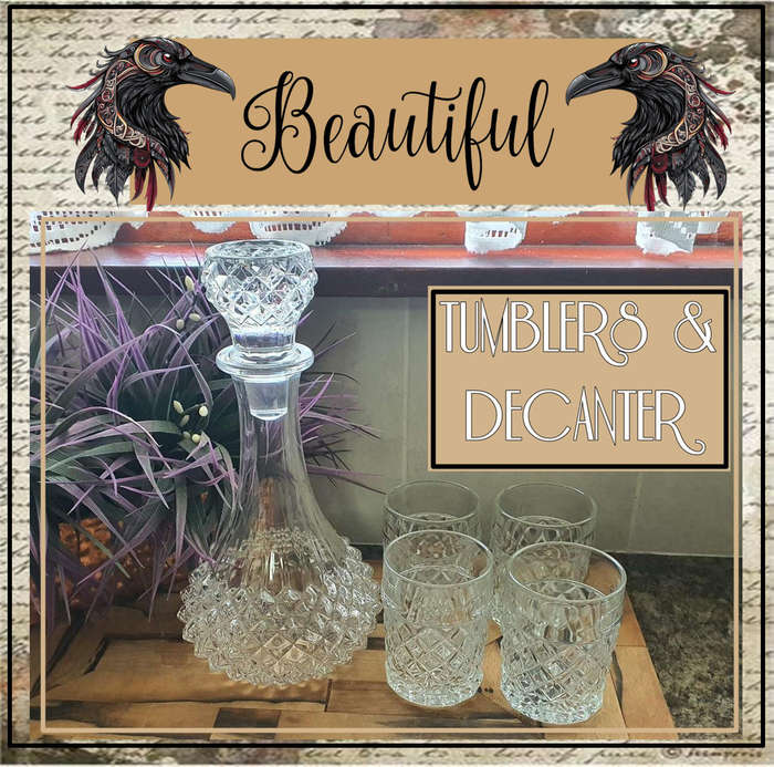 GLASS DECANTER AND TUMBLERS
