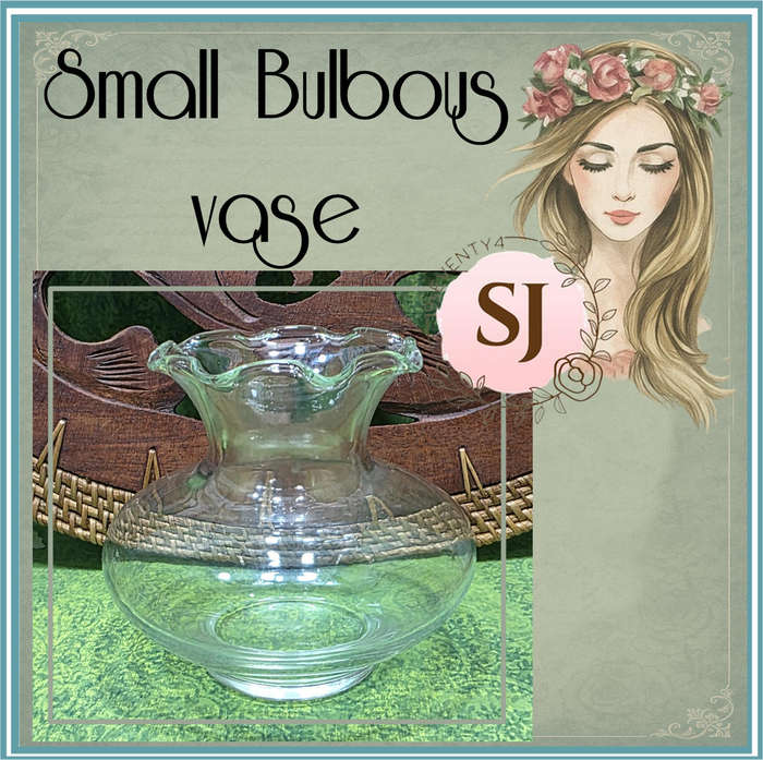 1980s Small Clear Glass Bulbous Vase  Minimalist Vintage Style