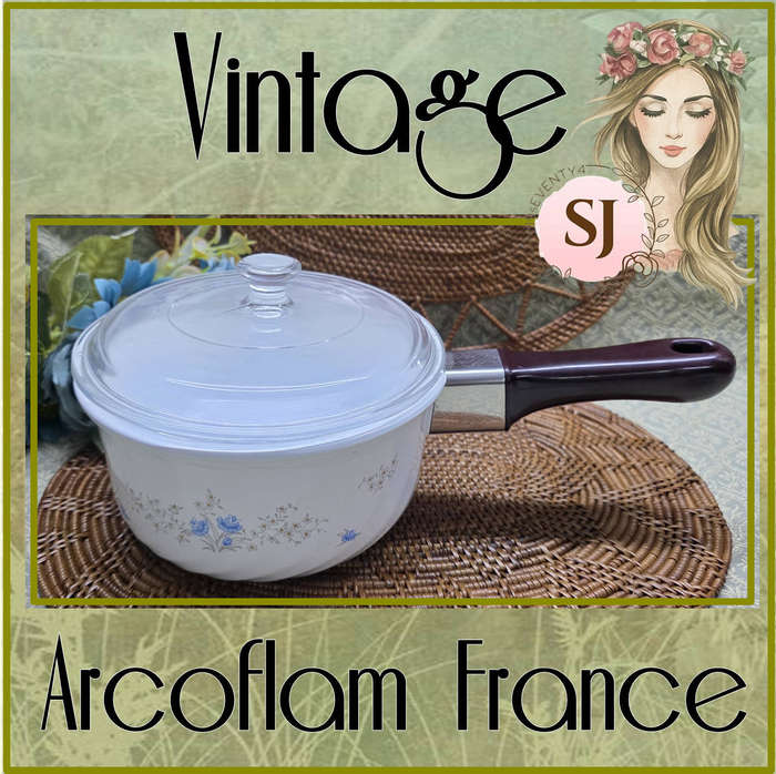 Vintage Arcoflam France - Arcoflam glass ceramic pot with Glass Lid