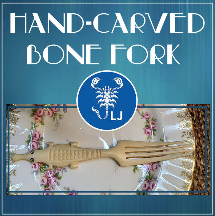 Vintage Hand-Carved Bone Fork  Crocodile Design