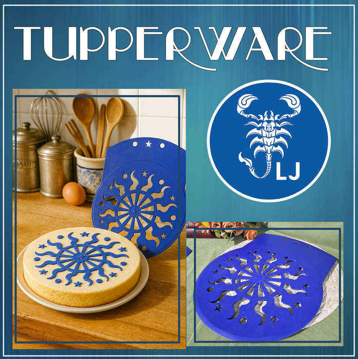 Vintage Tupperware Cooln Lift Cake Pie Stencil Sun Stars Celestial Design