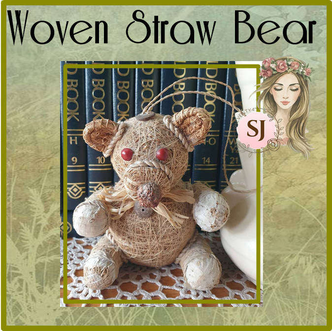 Vintage Handmade Woven Straw Bear Animal Art Sculpture Sitting