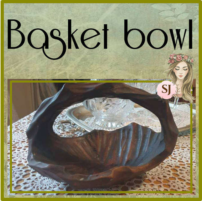 Gorgeous vintage wood basket bowl hand carved with handle folk art boho farmhouse style solid
