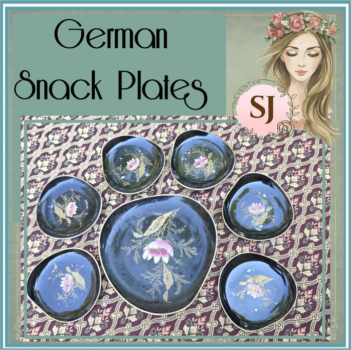 Appealing Black Snack Plate with side plates made in Germany