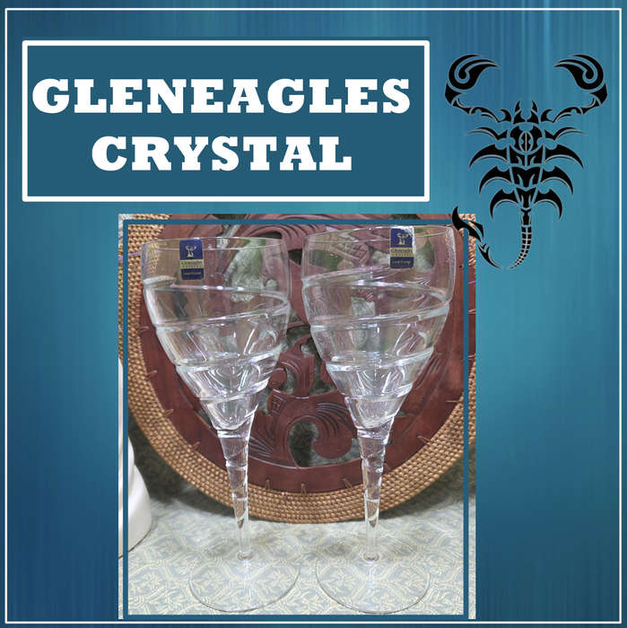 GLENEAGLES CRYSTAL HARLEQUIN PAIR OF LARGE WINE GOBLETS SUPERB
