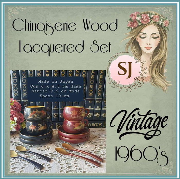 1960s Chinoiserie Wood Lacquered Set