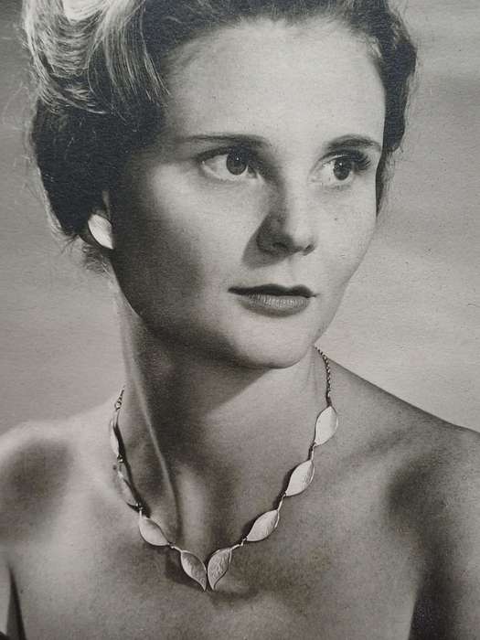 1950s David-Andersen White Enamel Sterling Silver Leaf Set  Necklace & Clip-On Earrings