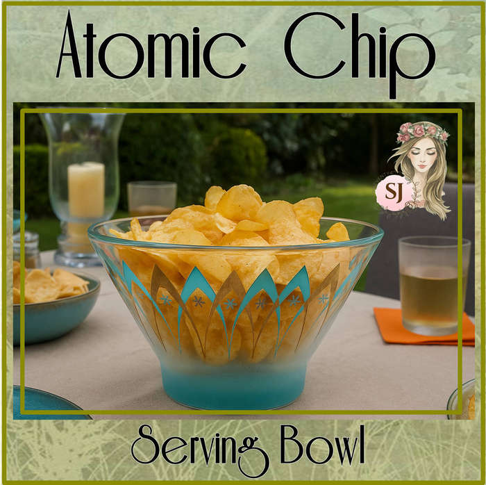 Vintage Anchor Hocking Mid Century Atomic Chip Serving Bowl, Blue & Gold