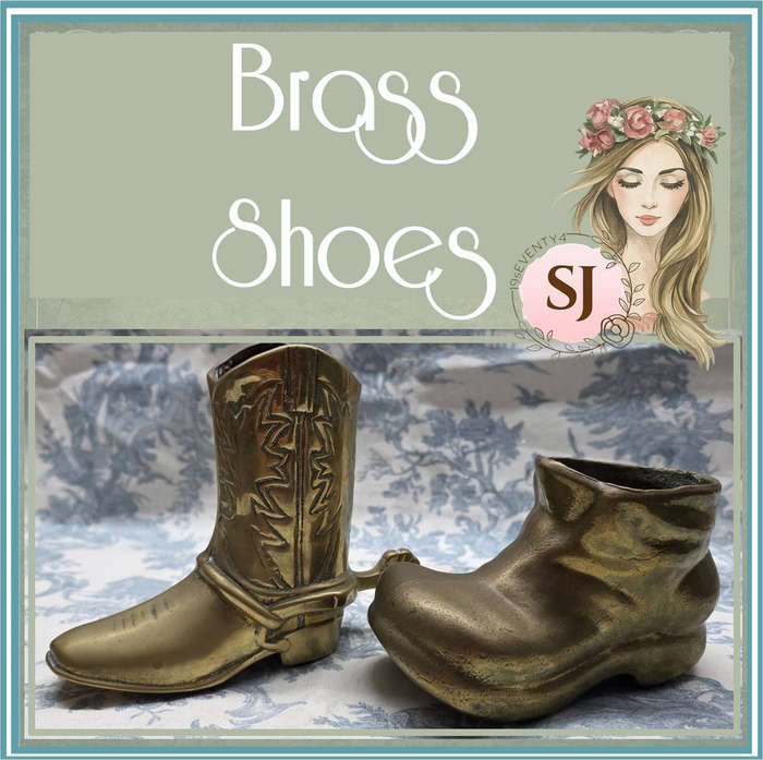 Solid Brass Footsteps  Vintage Boot & Shoe Duo