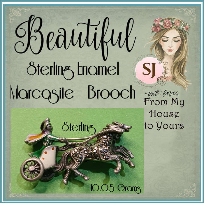Sterling Enamel Marcasite Chariot Horse Brooch Articulated Roman Egyptian Reviva