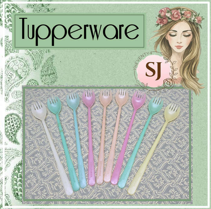 Vintage Tupperware Long Cocktail Fork-o-Spoon Spork Stirring Parfait | 20 cm |