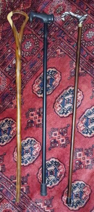 Set of 3 Vintage Walking Sticks  Mixed Styles  Great Condition