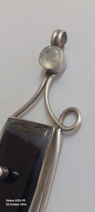 Amazing extra large sterling silver agate, moonstone & amethyst pendant 28.8g