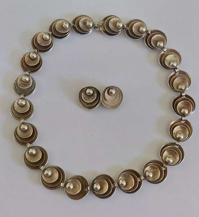 Rare!! Danish Herman Siersbol sterling silver necklace & earrings set 61.8g Value R4500