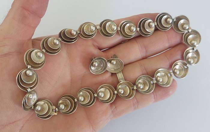 Rare!! Danish Herman Siersbol sterling silver necklace & earrings set 61.8g Value R4500