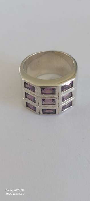 Exquisite vintage sterling silver purple stone ring 12.2g