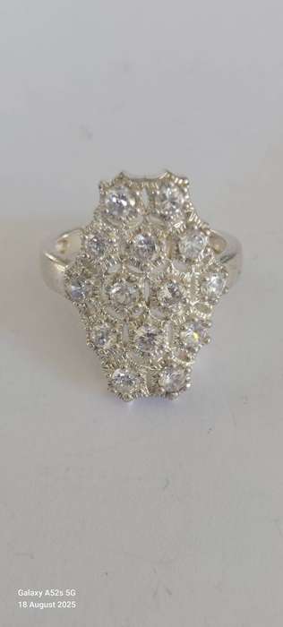 Magnificent large vintage sterling silver cz ring