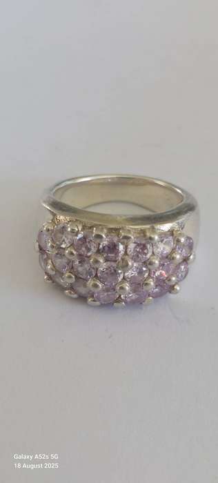 Exquisite vintage sterling silver purple stone ring 11.7g