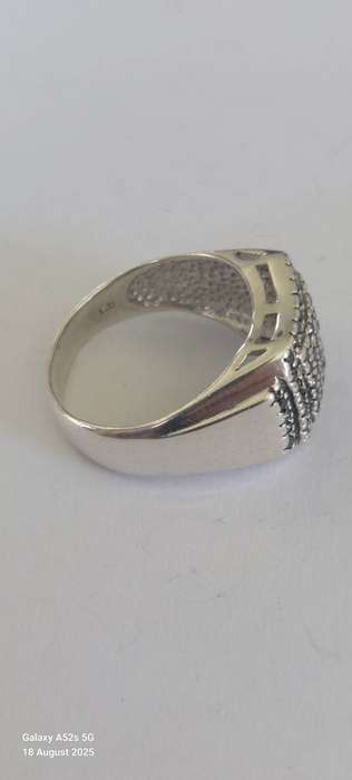 Exquisite vintage sterling silver black cz ring 7.8g
