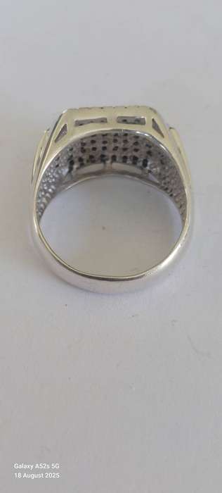 Exquisite vintage sterling silver black cz ring 7.8g