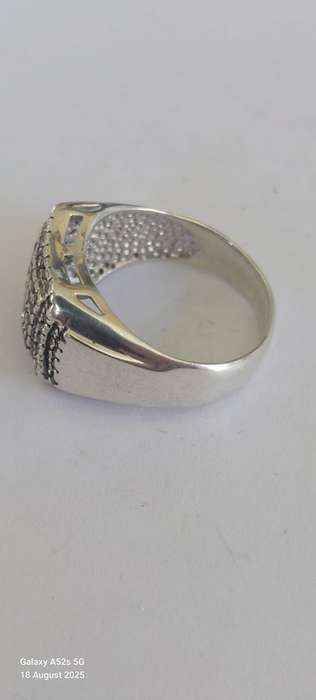 Exquisite vintage sterling silver black cz ring 7.8g