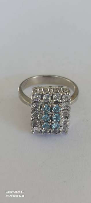 Spectacular vintage sterling silver blue stone & cz ring 5.9g