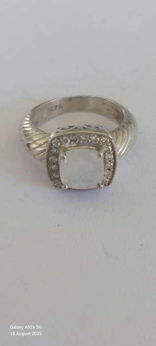 Exquisite vintage sterling silver moonstone & cz ring 4.3g